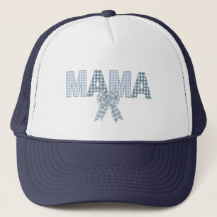 Blue Gingham MAMA met boog Trucker Pet