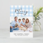 Blue Gingham Merry Christmas Kaart (Staand voorkant)