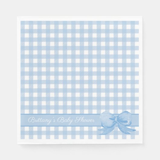 Blue Gingham met Bow Baby shower Napkins Servet (Voorkant)