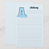 Blue Gingham met Letter A voor jongens Briefpapier (Voorkant / Achterkant)