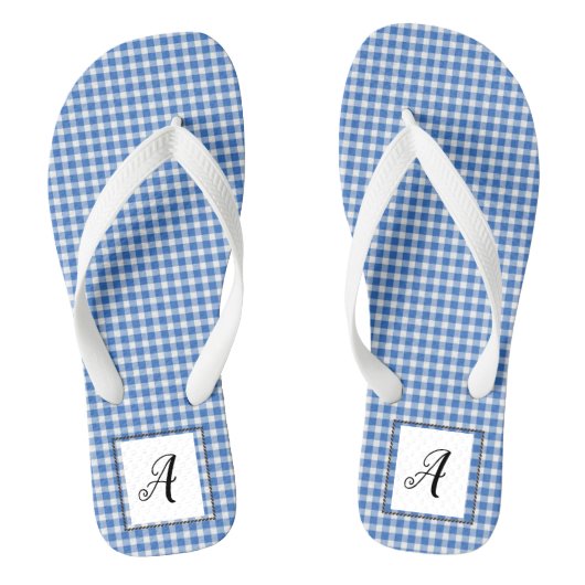 Blue Gingham Monogram Teenslippers (Voetbed)