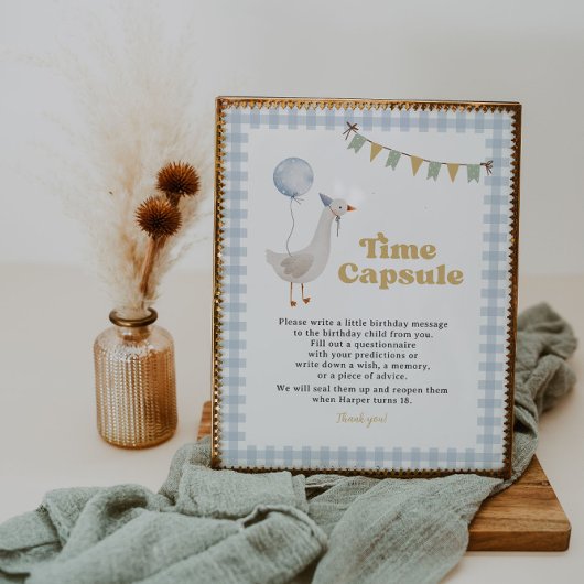 Blue Gingham One Gekke Goose Time Capsule Sign