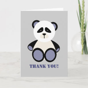 Blue Gingham Panda Beer Baby shower Dank u Bedankkaart