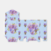 Blue Gingham Pansy Bloemen Bruiloft Cake Bedankdoosjes (Uitgevouwen)
