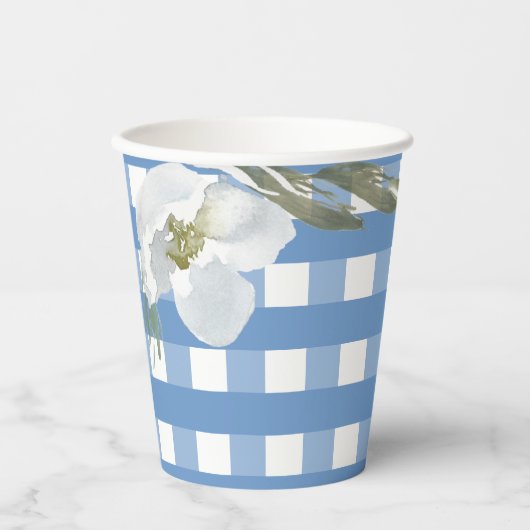Blue Gingham Party Waterverf Papieren Bekers (Voorkant)