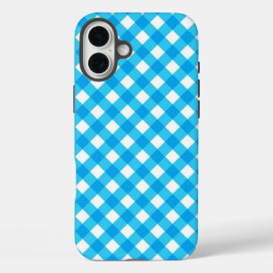 Blue Gingham Pattern iPhone 16 Plus Hoesje
