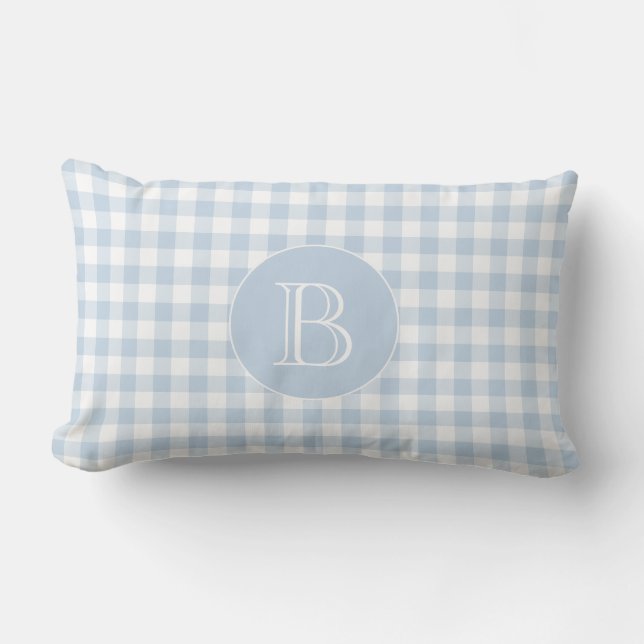 Blue Gingham Pattern Custom Monogram Kussen (Voorkant)