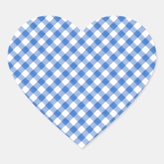 Blue Gingham Pattern Hart Sticker (Voorkant)