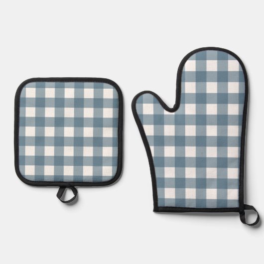 Blue Gingham Pattern Ovenwant & Pannenlap Set (Voorkant)