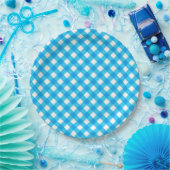 Blue Gingham Pattern Papieren Bordje (Feest)