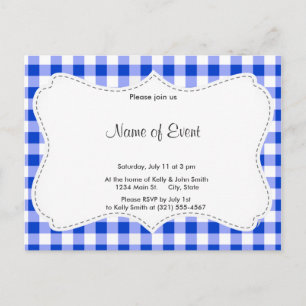 Blue Gingham Pattern Uitnodiging Briefkaart