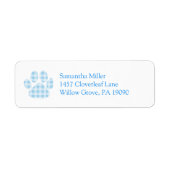 Blue Gingham Paw Print Retouradres Label (Voorkant)