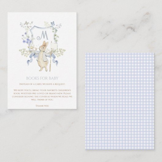 Blue Gingham Peter the Rabbit Baby shower MUTED BL Informatiekaartje (Voorkant / Achterkant)