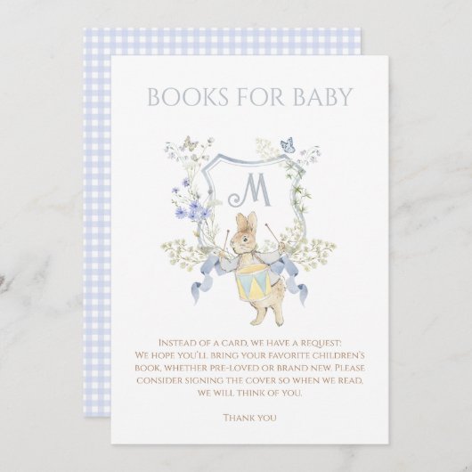 Blue Gingham Peter the Rabbit Baby shower MUTED BL Kaart (Voorkant / Achterkant)