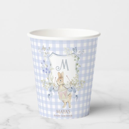 Blue Gingham Peter the Rabbit Baby shower MUTED BL Papieren Bekers (Voorkant)
