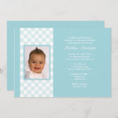 Blue Gingham Photo Invitation Kaart (Voorkant / Achterkant)