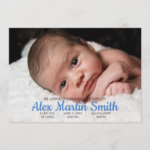 Blue Gingham Piggy Baby Birth Announding Foto Aankondiging