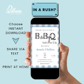 Blue Gingham Plaid BBQ Baby Couples Douche Kaart