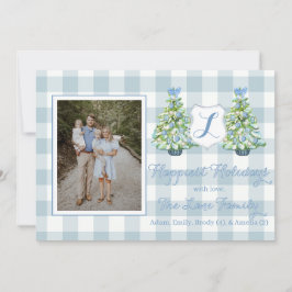 Blue Gingham Plaid Holiday Card Kaart