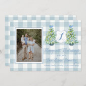 Blue Gingham Plaid Holiday Card Kaart (Voorkant / Achterkant)