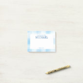 Blue Gingham Plaid Kinder gepersonaliseerde lunchb Post-it® Notes (Op bureau)