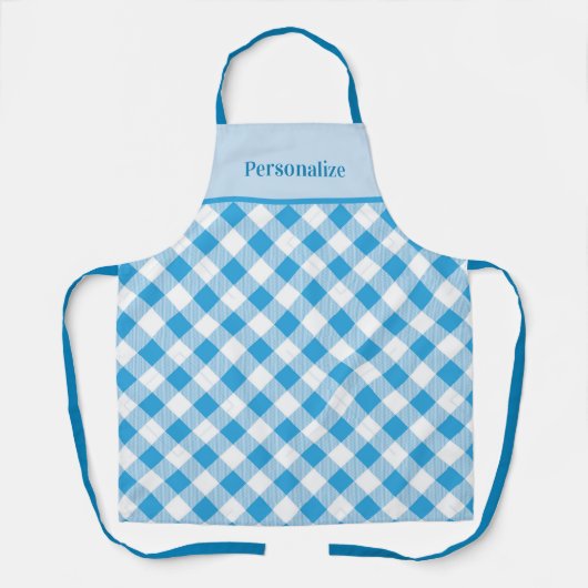 Blue Gingham  Plaid Pattern Gepersonaliseerd Schort (Voorkant)
