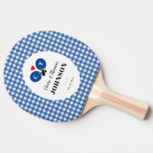 Blue Gingham Plaid Ping Pong Monogram Bruiloft Tafeltennisbatje (Zijkant)