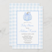 Blue Gingham Pompoen Baby shower Invitation Kaart (Voorkant / Achterkant)