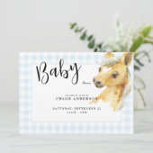 Blue Gingham Pony Baby shower Invitation Kaart (Staand voorkant)