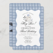 Blue Gingham Preppy Ghost Hey Boo Birthday Kaart (Voorkant / Achterkant)