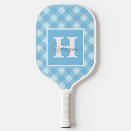 Blue Gingham Pset Monogram en naam op maat Pickleball Paddle