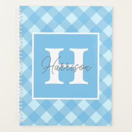 Blue Gingham Pset Monogram en naam op maat Planner