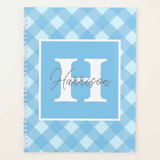 Blue Gingham Pset Monogram en naam op maat Planner (Voorkant)
