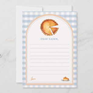 Blue Gingham Pumpkin Pie Time Capsule Note Cards Bedankkaart