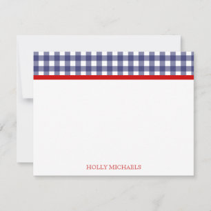 Blue Gingham & Red Flat Notecards Notitiekaartje