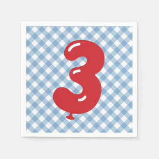 Blue Gingham Red Number 3 Napkin Servet