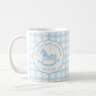 Blue Gingham Rocking Horse Baby shower Coffee Mok