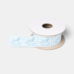 Blue Gingham Rocking Horse Baby shower Lint