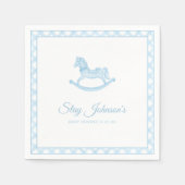 Blue Gingham Rocking Horse Baby shower servetten (Voorkant)