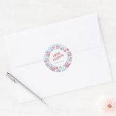 Blue Gingham  rode kerstwagens Ronde Sticker (Envelop)