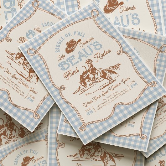 Blue Gingham Rope Rodeo Invitation