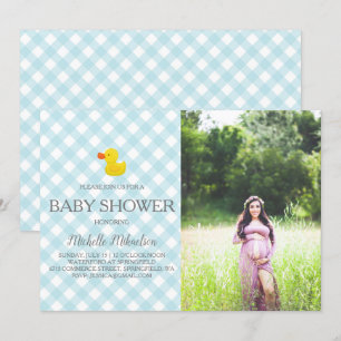 Blue Gingham Rubber Duckie Baby shower Foto Kaart