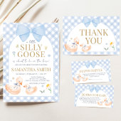 Blue Gingham Silly Goose Baby Shower Kaart