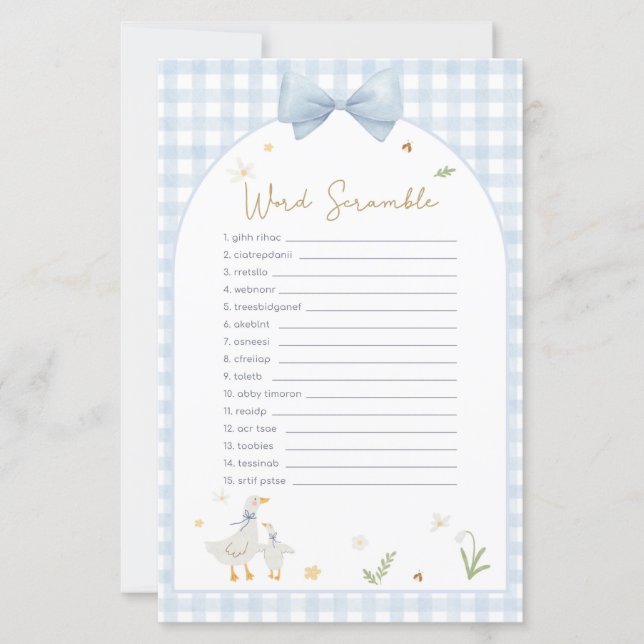 Blue Gingham Silly Goose Baby Shower Price Game (Voorkant)