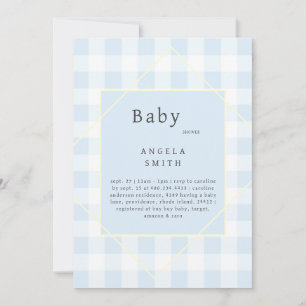 Blue Gingham Simple Baby shower Kaart