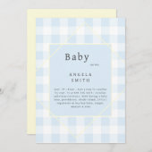 Blue Gingham Simple Baby shower Kaart (Voorkant / Achterkant)