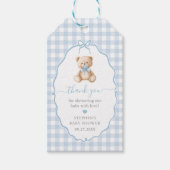 Blue Gingham Teddy Bear-Baby shower Cadeaulabel (Voorkant)