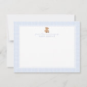 Blue Gingham Teddy Bear Nursery Note Card Aankondiging (Voorkant)