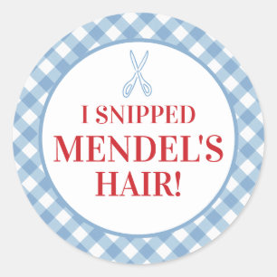 Blue Gingham Upsherin "Ik knip zijn haar!" Sticker
