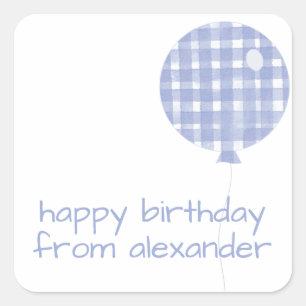 Blue Gingham Waterverf Balloon Gift Stickers
